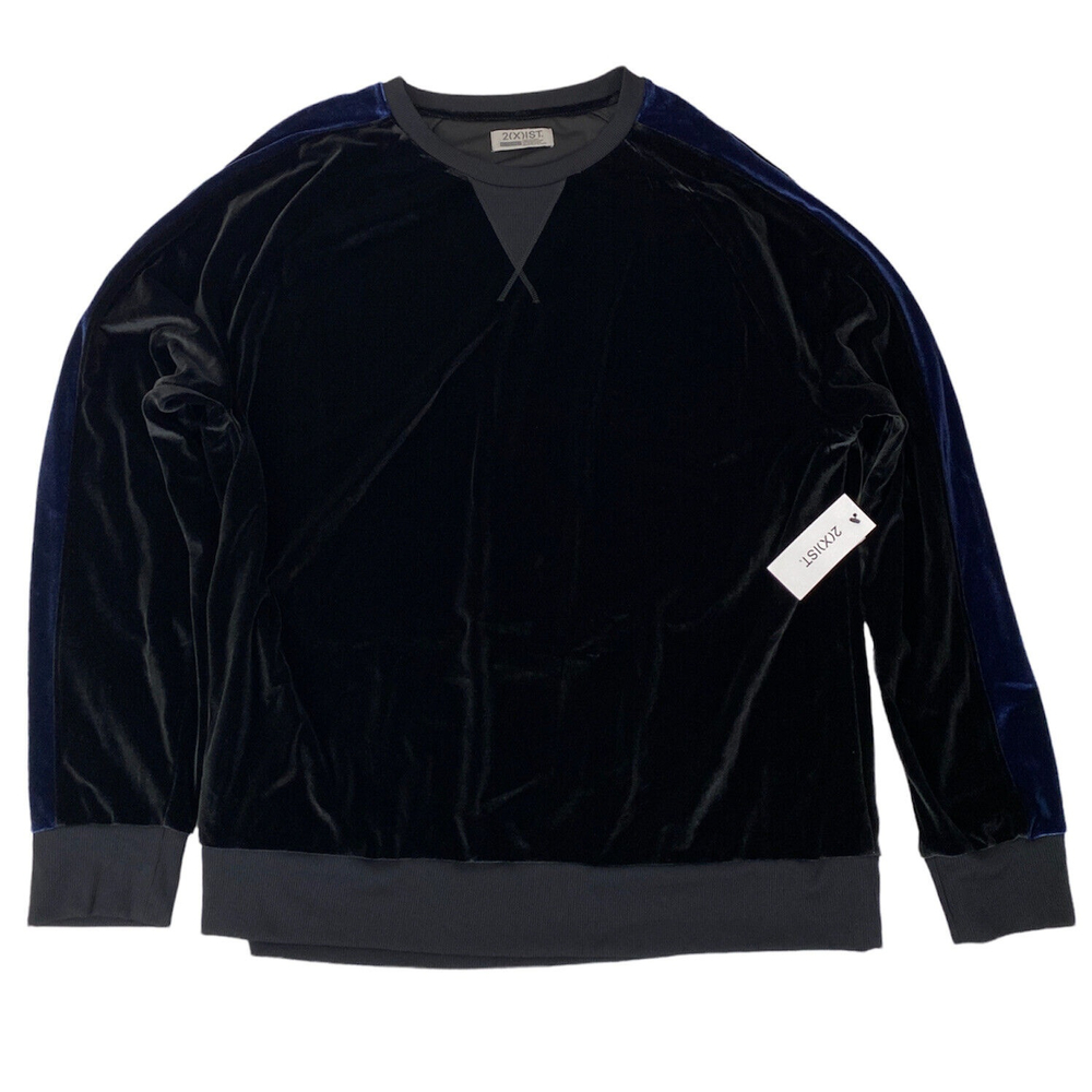 2(X)ist Sweatshirt Black Velour Sweater Shirt Blue Stripe NWT Mens XL